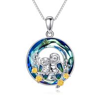 YAFEINI Owl Jewelry Necklace Gifts for Women Sterling Silver Crystal Double Owls Pendant Necklace Ch