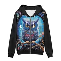 Showudesigns Owl Zip Up Hoodies Sweatshirts for Women Plus Size 3XL Zipper Jackets Hooded Pullover w
