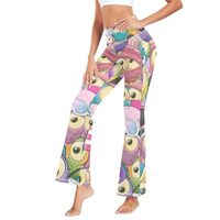 Colorful Seamless Pattern Animal Cute Cartoon Owls Cross Waist Flared Bottoms Wide Leg Pants for Jog
