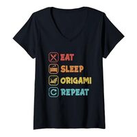 Eat Sleep Origami Repeat Paper Crane Folding Owl Origami V-Neck T-Shirt