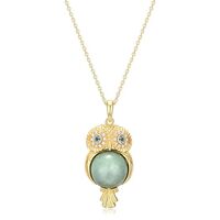 ETERNAL JADE Gold Plated Sterling Silver and Genuine Jade Owl Necklace Owl Jewelry on 18 Inch Diamon