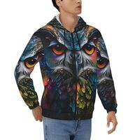 Mens Full Zip Hooded Sweatshirt Casual Hoodies Jacket, Rainbow owl face cool
