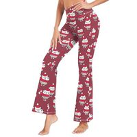 Dallonan Flare Yoga Pants Women Leggings High Waisted Pants Funny Owls Christmas on Red Medium