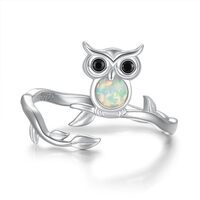 Zepmais 925 Sterling Silver Owl Ring - Opal Owls Tree Branch Rings Adjustable Animal Jewelry Inspira