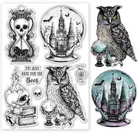 GLOBLELAND Magic Crystal Ball Owl and Candles Clear Stamps for Cards Making Magic Skeleton Silicone 
