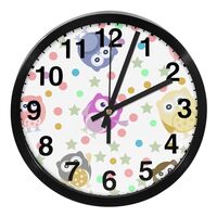 Burid Cute Owls Stars Circles Modern Wall Clock 10 Inch Non-Ticking Silent Battery Operated Decor Cl