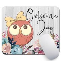 Funny Owl Mouse Pad with Quote Owlsome Day Pink Floral Rectangle Mousepad Desk Accessories for Women