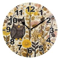 xigua Rustic Owls Round Wall Clock, Battery Operated Silent Non Ticking Desk Clock for Home Bedroom 