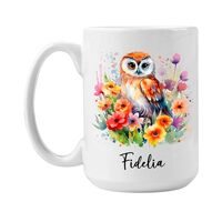 Personalized Owl Ceramic Mug Gifts for Men Women, Custom Name Owl Coffee Mug, Floral Owl Ceramic Mug