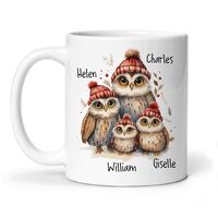 Personalized Owl Family Of Four Mug - Custom Owl Coffee Cup with Names of Family Members - Ideal Gif