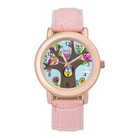 Colorful Tribal Ethnic Owls on the Tree Branches with Turquoise SkyWomen's Wrist Watch, Fashion