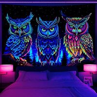Ptrxobj Blacklight Owl Tapestry for Bedroom Aesthetic, Trippy Animal Forest Tree Wall Hanging Men De