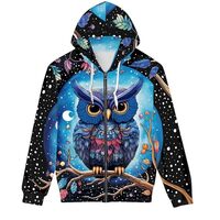 NAYINLAN Mens Plus Size 3D Animal Printed Long Sleeve Front Zip Up Hoodie Pullover,Blue Owl,XS