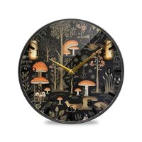 Flradish Forest Mushrooms Owls Wall Clock Silent Non-Ticking Round 12 Inch Quartz Decorative Battery