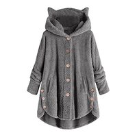 Hoodies for Women Teen Girls Cute Cat Ears Fleece Sweatshirts Owl Graphic Long Sleeve Buttons Shirts