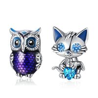 BEVALY Sparkling Pet Cat and Owl Bead Women Charms for Bracelets and Necklaces 925 Sterling Silver C