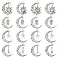 Cheriswelry 20Pcs Tibetan Moon Charms Hollow Moon with Star Sun Owl Cat Pendants Antique Silver Vint