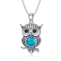 BETHZA Turquoise Owl Necklace 925 Sterling Silver Genuine Turquoise Cute Animal Owl Pendant Western 