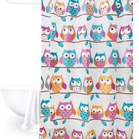 Owls Shower Curtain, Owls in The Forest Woodland Celebration Friendship Togetherness Themed Artwork 