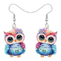BONSNY Drop Dangle Cute Fun Brown Owl Earrings Bird Jewelry For Women Gift Charms (Blue)