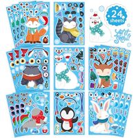 24 Sheets Winter Stickers for Kids Toddlers, Make-a-face Stickers Make Your Own Stickers 8 Designs o