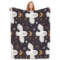 Owl Blanket Gifts for Owl Lovers Women Moon and Star Print Throw Blanket for Couch Sofa Bed Living D