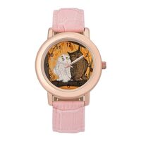 Black and White Owls in Autumn Forest Classic Watches for Women Funny Graphic Pink Girls Watch Easy 