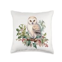Inspirational Hues and Christmas Owls Vintage Christmas Owl Throw Pillow, 16x16, Multicolor
