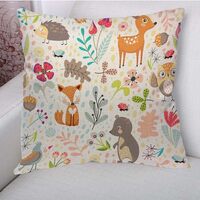 Aycubw Cartoon Animals Throw Pillow Covers Cute Fox Bear Deer Owl Flower Leaves Cushion Cover Pillow