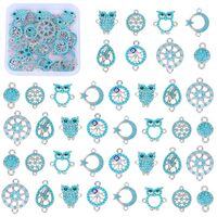 COGCHARGER 40Pcs Synthetic Turquoise Connectors Charms Owl Crescent Moon Star Sun Teardrop Tree Char