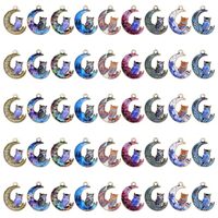 COGCHARGER 45Pcs Crescent Moon Owl Charms Alloy Metal Charms Printed Colorful Animal Charms for Jewe