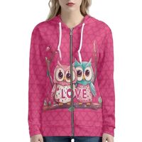 Psaytomey Hoodies for Women Valentine's Day Owl Fall Sweatshirt Jacket Lightweight Zip-Up Hoodi