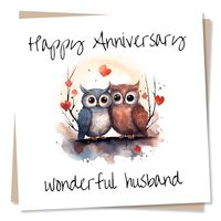 Nokular Happy Anniversary Card To Husband From Wife - Beautiful Owl Illustration - Made in UK