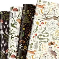 Bolsome 12 Sheets Mushroom Wrapping Paper Black White Insect Berry Squirrel Owl Mushrrom Gift Wrap P