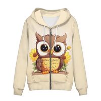 ZOUTAIRONG Sunflower Owl Zipper Hoodies for Women Size Plus Size 2XL Sweatshirt Trendy Zip Up Jacket