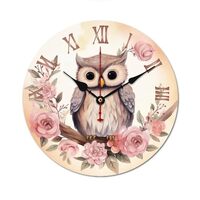 HighonHi Wall Clocks Baby Girl Owl Round Indoor Wall Clocks Non Ticking Funny Animal Wooden Wall Clo