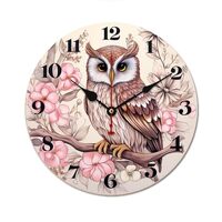 HighonHi 16 Inch Clocks Baby Girl Owl Modern Wood Wall Clock Battery Operated Arabic Numbers Cute An