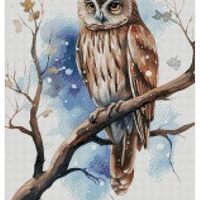 Owl in Snow Cotton Counted Cross Stitch Kits,150x200stitch, 26x36cm, Egyptian Cotton Thread, 14 Coun