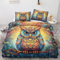 zcwl Owl Duvet Cover Queen Size | Fantasy Animal Bedding Set | 3 Piece | Soft Microfiber Patterned C