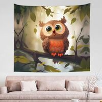 KIROJA Cute Brown Cartoon Owls Tapestry Wall Hanging,Dorm Backdrop Poster Home Decor For Living Room