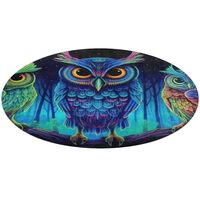 KUYT Black Light Trippy Owl Forest Art Doormat Round Floor Mat Washable Non-Slip Indoor Outdoor Area