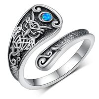 Fuguangju Owl Spoon Ring 925 Sterling Sliver Opal Owl Thumb Ring Adjustable Open Ring Owl Jewelry Gi
