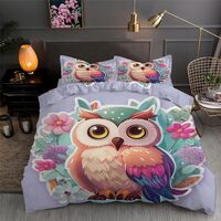 Cartoon Owl King Bedding Set Cute Duvet Cover 3-Piece Set for Bedroom Decor Soft Microfiber Comforte