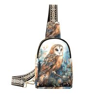 Elegant Owl Painting Print Women Sling Bag with Adjustable Strap Zipper Closure, PU Leather Water Re