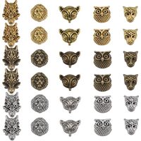 SUNNYCLUE 1 Box 60Pcs Wolf Beads Owl Beads Bulk Tibetan Style Antique Silver Bronze Golden Animal Be