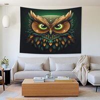 Buyidec Painting Owl Green Eyes Tapestry Wall Hanging Art Deco Tapestries for Bedroom Living Room Do