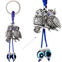 LUCKBOOSTIUM Owl Duo Keychain with Blue Crystal Eyes and Evil Eye - Versatile Gift and Decoration fo