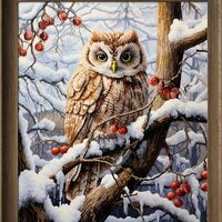 Leczany Cross Stitch Stamped Kit for Beginner - Owl in Snow | DIY Embroidery Starter Patterns Craft 