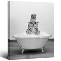 Funny Owls Wall Art for Bathroom Decor Black and White Animal in Bathtub Photo Picture Humor Mother 