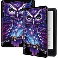 Purple Owl Case for All-New Kindle Fire 7 Tablet 12th Generation 2022 Released, Shockproof PU Leathe